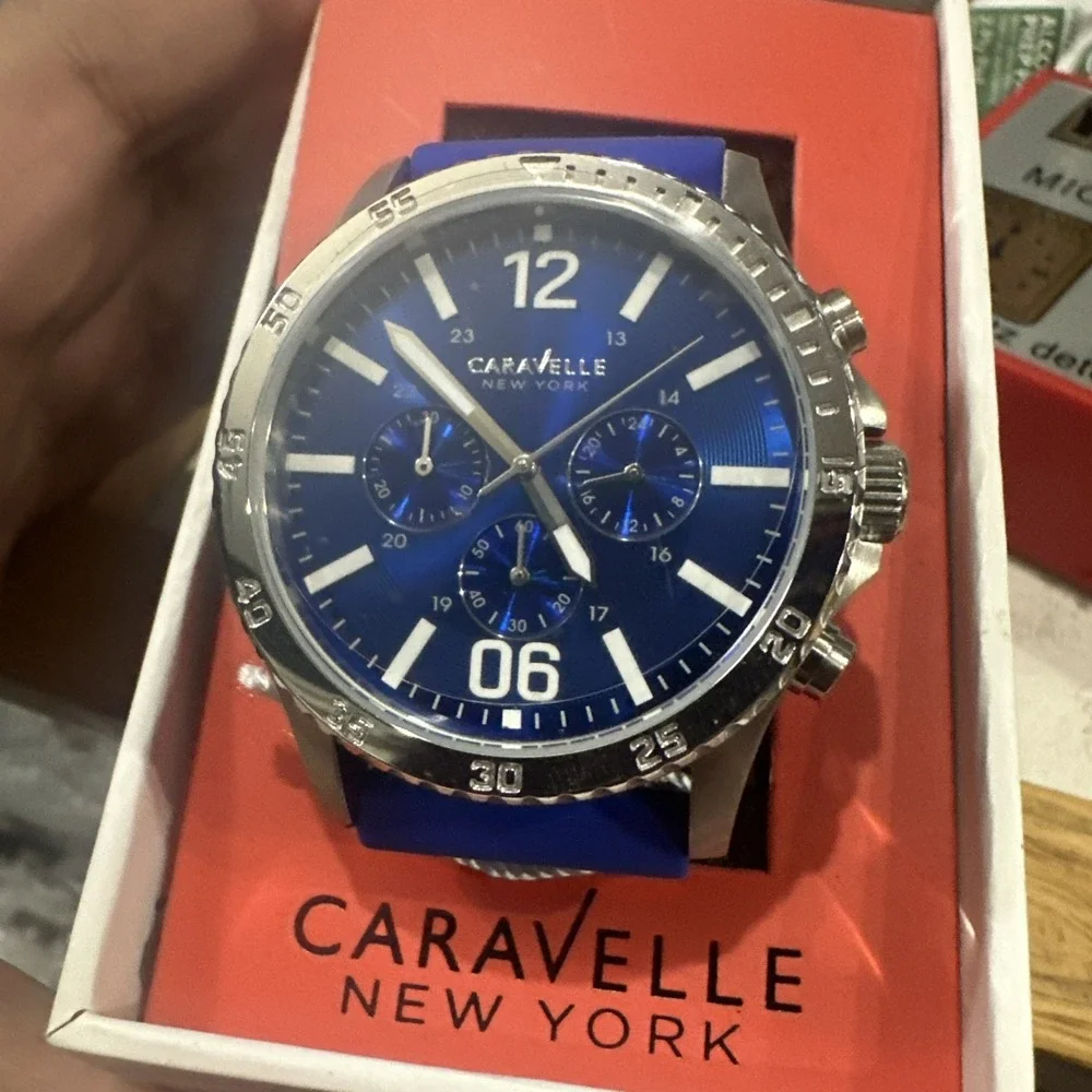 Works Caravelle New York Men's Watch Logan Collection 44mm Blue Dial Blue Strap